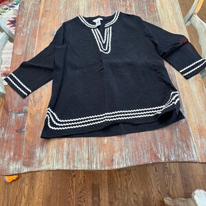 Multiples Black and White Top Medium Rick Rack